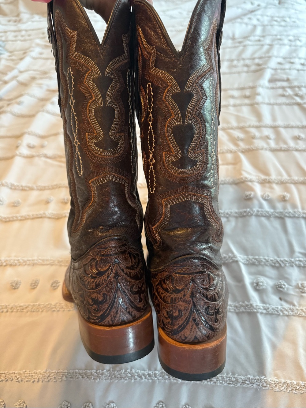 Embossed Brown Floral Tooled Western Boots - Picture 4 of 4